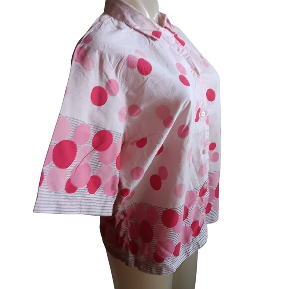 Women's Large Vintage Blouse 50's Atomic Pink Polka Dot Button Top Sanforized - Picture 7 of 9